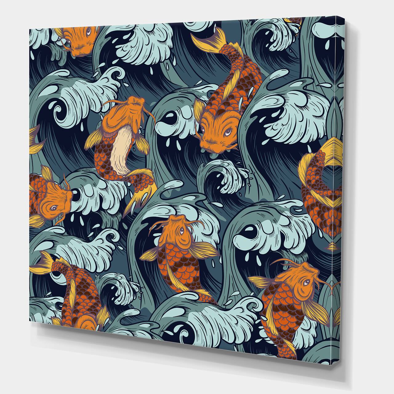 Designart - Japanese Koi Fish - Nautical & Coastal Canvas Wall Art Print